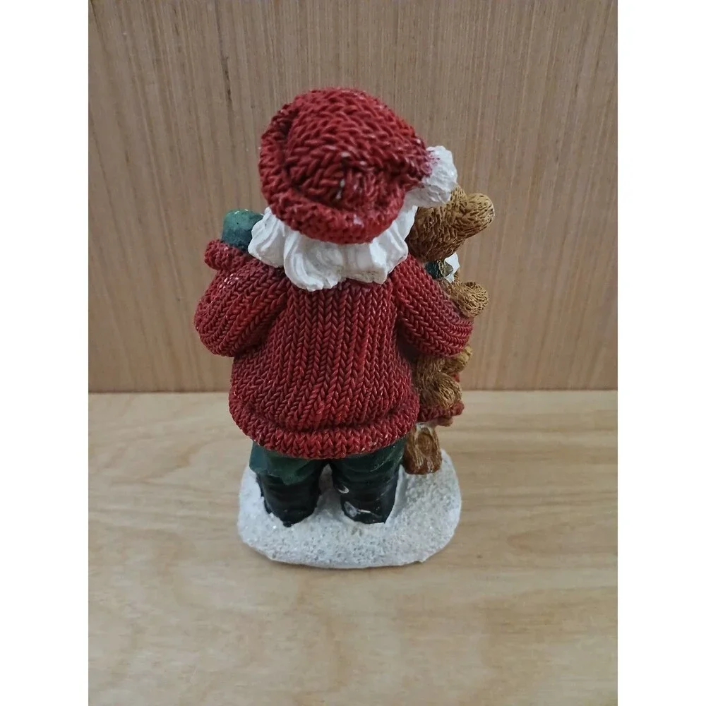 Santa Claus Christmas Figurine Holding Teddy Bear & Lantern Holiday Decoration